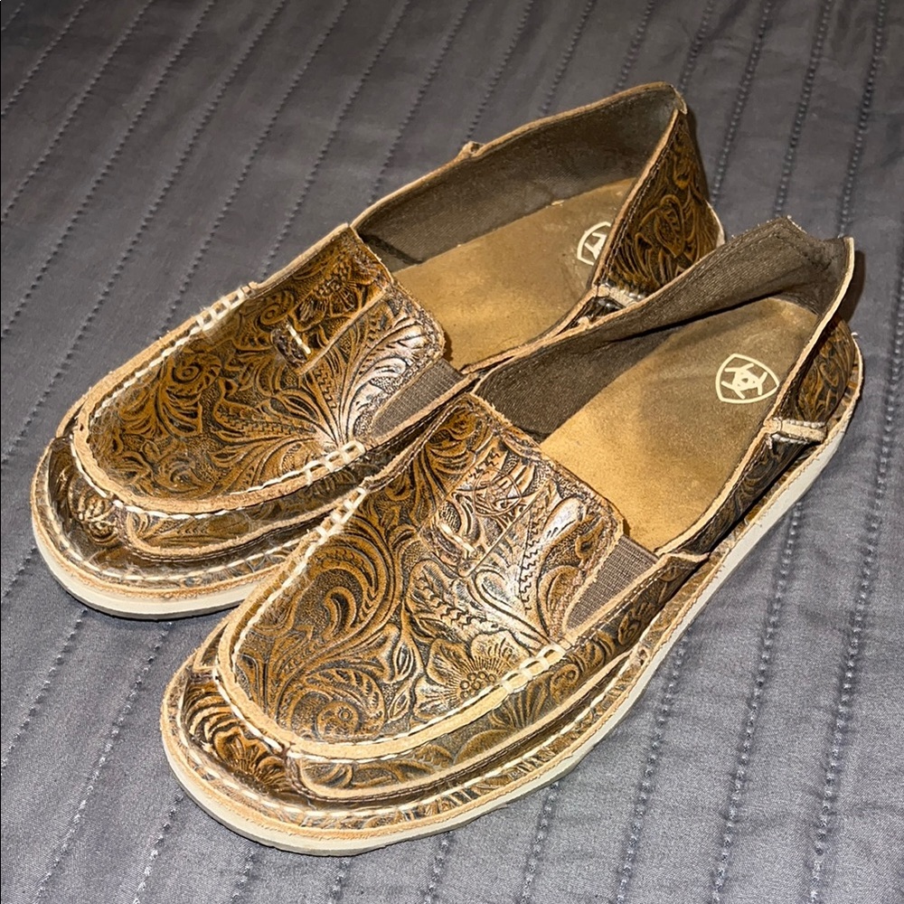 Ariat Brown Embossed Leather Loafers